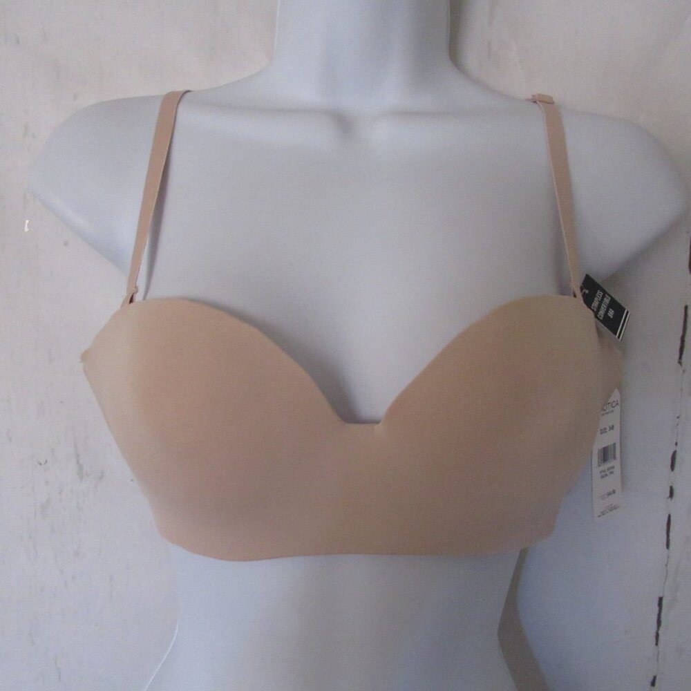 New Nautica Bra 34B Beige‎ Tan Wireless Wire Free Convertible Strapless